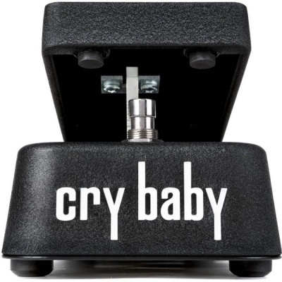 Pedal de efeito musical preto 'cry baby' com texto branco