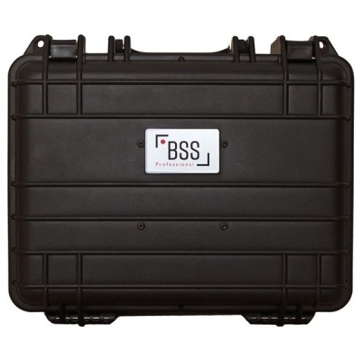 Estojo rígido preto de transporte com etiqueta BSS Professional