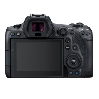 Câmara fotográfica digital preta vista de trás com ecrã e botões