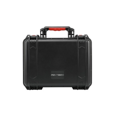 Mala rígida preta com pega vermelha e logótipo POLYTECH