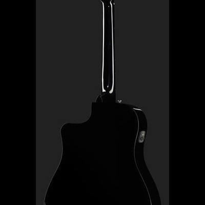 Guitarra acústica elétrica preta vista de trás com acabamento brilhante