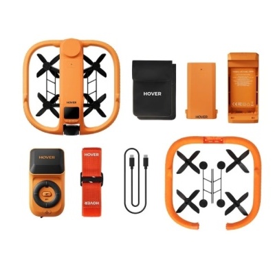 Drones e acessórios HOVER laranja e preto sobre fundo branco