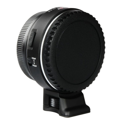 Adaptador de lente fotográfica preto com alavanca CDAF/PDAF e base