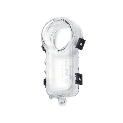 Estojo transparente impermeável para câmara Insta360 X4 com fechos pretos.