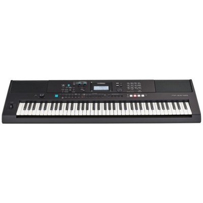 Teclado musical digital preto com 61 teclas e ecrã LCD central