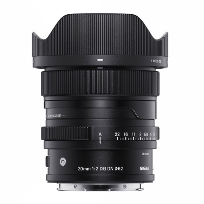 Objetiva fotográfica Sigma 20mm 1:2 DG DN preta com parasol