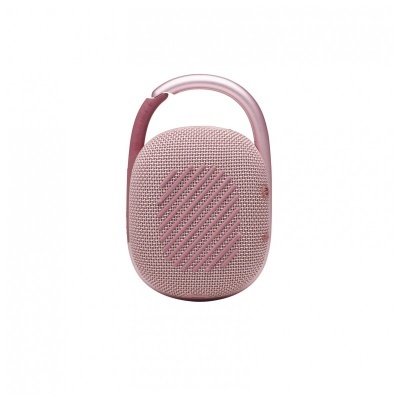 Coluna portátil rosa com superfície texturizada e alça rígida