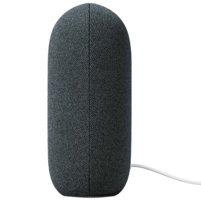 Coluna sonora portátil cinzento escuro em tecido cilíndrica com cabo branco