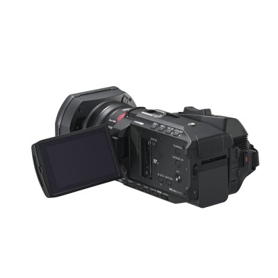 Câmara de vídeo digital preta com visor LCD articulado