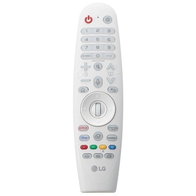 Comando remoto LG branco com botões coloridos