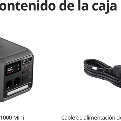 Gerador portátil DJI Power 1000 Mini com cabo de alimentação preto
