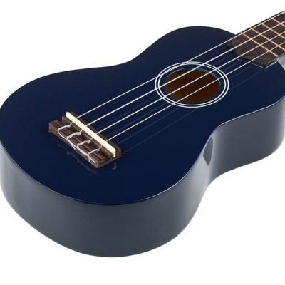 Ukulele azul escuro sobre fundo branco