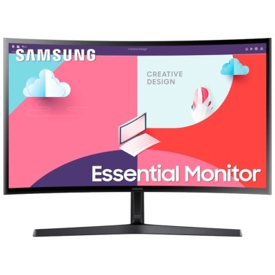 Monitor Samsung Essential Monitor com ecrã curvo colorido e suporte preto