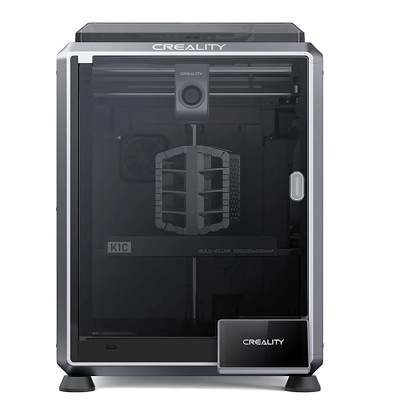 Impressora 3D CREALITY K1C com estrutura preta e vidro frontal transparente