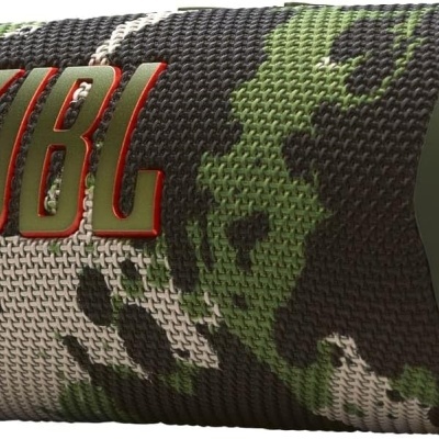 Coluna portátil JBL com padrão de camuflagem verde e castanho