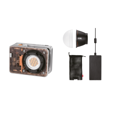 Conjunto de luzes de estúdio com luz quadrada e luz hemisférica, saco de malha preta e fonte de alimentação