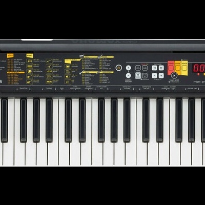 Teclado eletrônico Yamaha PSR-F51 com botão digital e teclas brancas e pretas