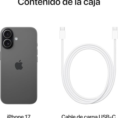 iPhone 17 cinza e cabo USB-C branco para carregamento