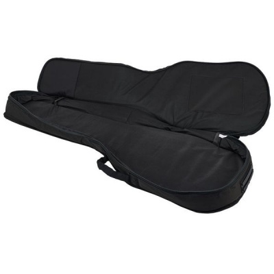 Estojo preto aberto para guitarra com alça e interior acolchoado