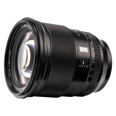 Objetiva fotográfica preta AF 35mm 1:1.2 com controle de foco