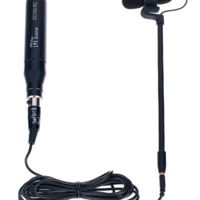 Microfone de lapela preto com cabo e conector XLR
