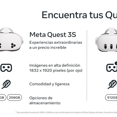Comparação de modelos Meta Quest 3S e Meta Quest 3 com especificações técnicas