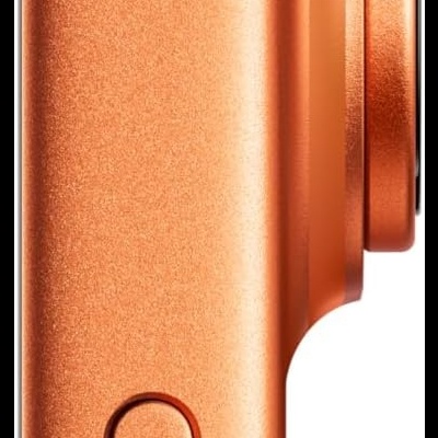 Câmara compacta laranja metálica vista de lado