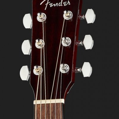 Cabeça de guitarra acústica Fender em madeira castanha com tarraxas cromadas