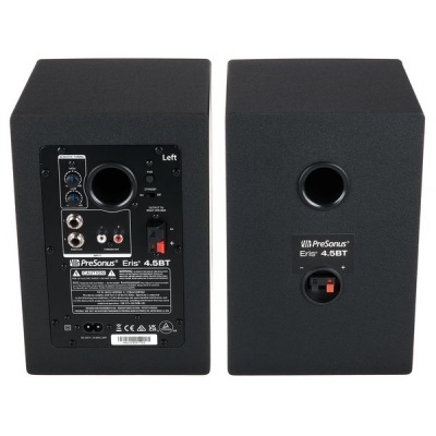 Par de colunas de estúdio PreSonus Eris 4.5BT pretas com painel traseiro detalhado