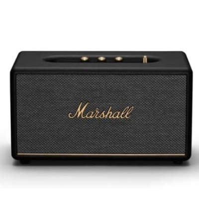 Coluna de som Marshall preta com botões dourados