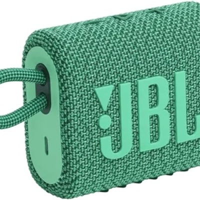 Coluna portátil verde JBL com cordão e logótipo em relevo