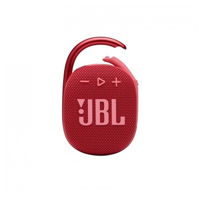 Coluna portátil JBL vermelha com gancho e botões de controlo