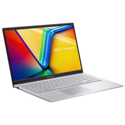 Computador portátil ASUS Vivobook prateado com ecrã colorido e teclado branco