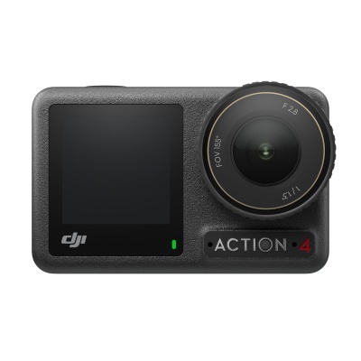 Câmara de ação DJI Action 4 preta com ecrã e lente grande angular