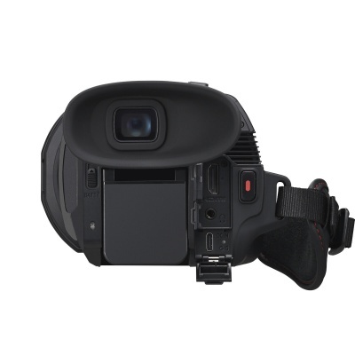 Câmara de vídeo digital preta com visor ocular e ecrã LCD