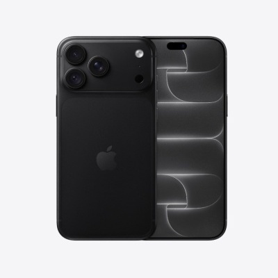 Smartphone preto Apple com ecrã frontal e três câmaras traseiras