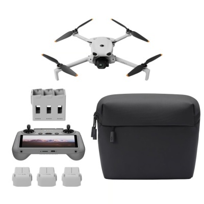 Drone DJI Air 3 branco com acessórios e bolsa preta