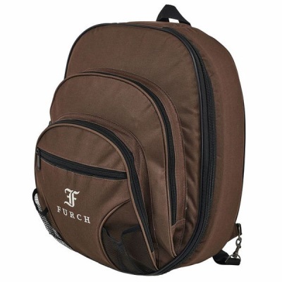 Mochila castanha com vários compartimentos e logótipo FURCH