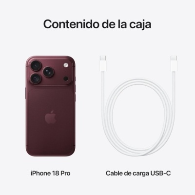 iPhone 18 Pro bordô e cabo de carga USB-C branco