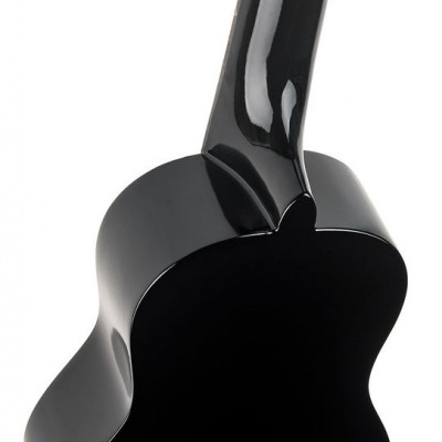Violão preto com acabamento brilhante visto de trás