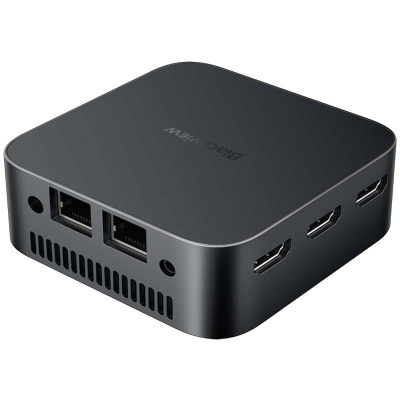 Dispositivo eletrónico preto compacto Blackview com portas Ethernet e HDMI