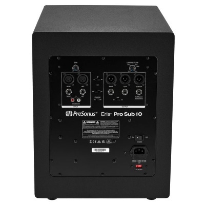 Subwoofer PreSonus Eris Pro Sub10 preto vista traseira com conectores XLR e RCA