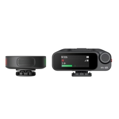 Microfone digital preto com visor LED e botões de controlo