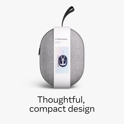 Estojo de transporte cinzento claro Meta Quest com faixa branca