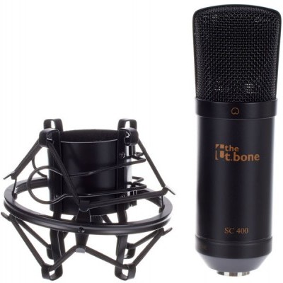 Microfone condensador preto the t.bone SC 400 com suporte anti-vibração preto