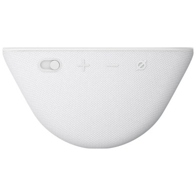 coluna de som branca semicircular com botões controlos