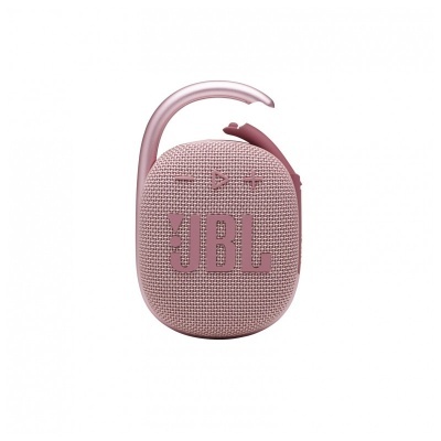 Coluna portátil JBL rosa com gancho e textura em tecido