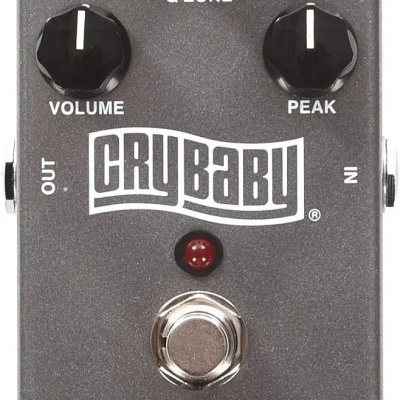 Pedal de efeitos para guitarra Cry Baby Q Zone cinza metálico com botões pretos e LED vermelho