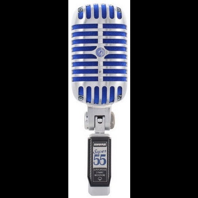 Microfone vintage Shure Super 55 azul e prateado