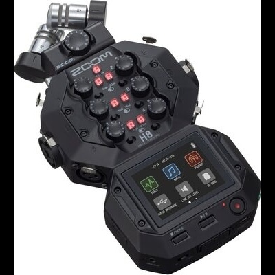 Gravador de áudio portátil Zoom H8 preto com microfones integrados e tela colorida